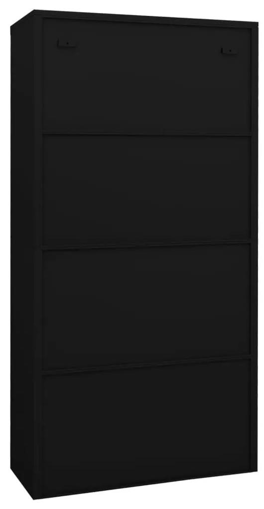 Ντουλάπα Γραφείου Μαύρη 90x40x180 εκ. από Ατσάλι / Ψημένο Γυαλί - Μαύρο