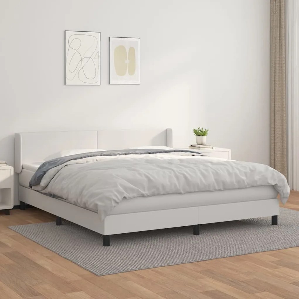 Κρεβάτι Boxspring με Στρώμα Λευκό 180x200 εκ. Συνθετικό Δέρμα - Λευκό