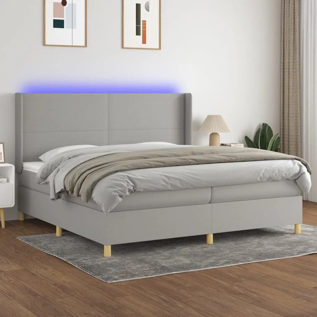 ΚΡΕΒΑΤΙ BOXSPRING ΜΕ ΣΤΡΩΜΑ &amp; LED ΑΝ.ΓΚΡΙ 200X200ΕΚ. ΥΦΑΣΜΑΤΙΝΟ 3138741