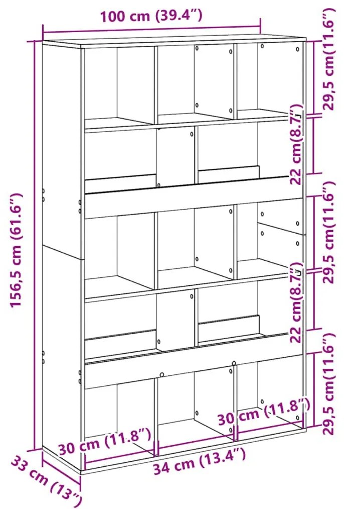 Βιβλιοθήκη/Διαχωριστικό Χώρου Γκρι 100x33x156,5 εκ. Επεξ. Ξύλο - Γκρι