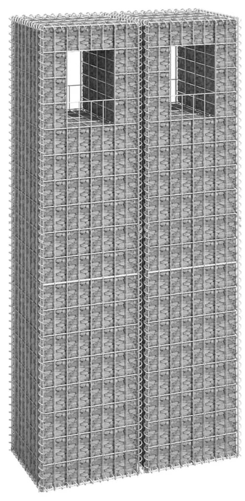 Συρματοκιβώτια Στύλοι 2 τεμ. 40 x 40 x 180 εκ. Σιδερένιοι - Ασήμι