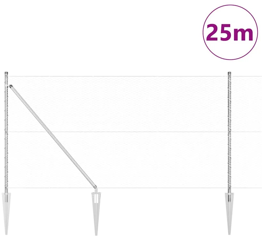 vidaXL Έκκεντρο Φράκτη 1.4x25m Γαλβανισμένο Ατσάλι
