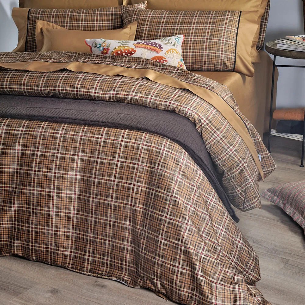Σεντόνια King Size (Σετ) Down Town 848 Gold Carreaux Μπεζ,Καφέ ΜΕ ΛΑΣΤΙΧΟ 180x200+35