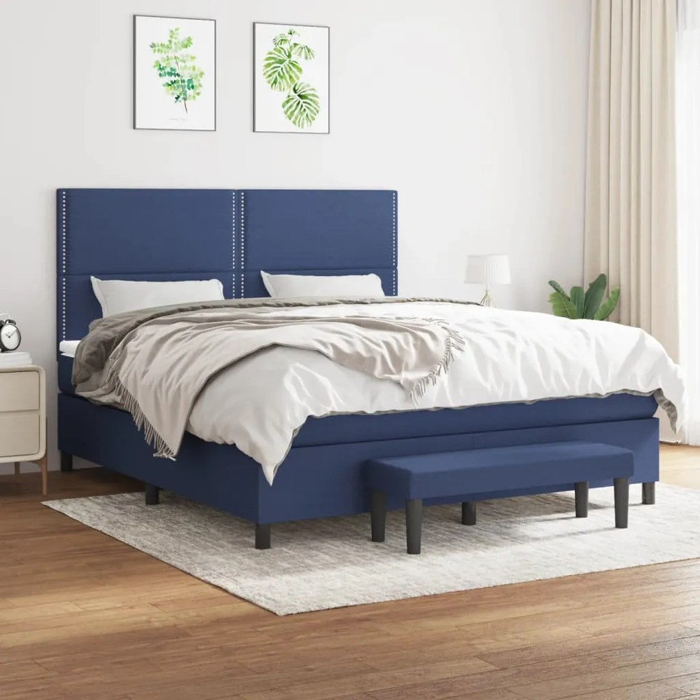 vidaXL Κρεβάτι Boxspring με Στρώμα Μπλε 160x200 εκ. Υφασμάτινο