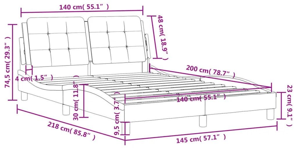 Πλαίσιο Κρεβατιού με Κεφαλάρι Καφέ 140x200 εκ. Συνθετικό Δέρμα - Καφέ