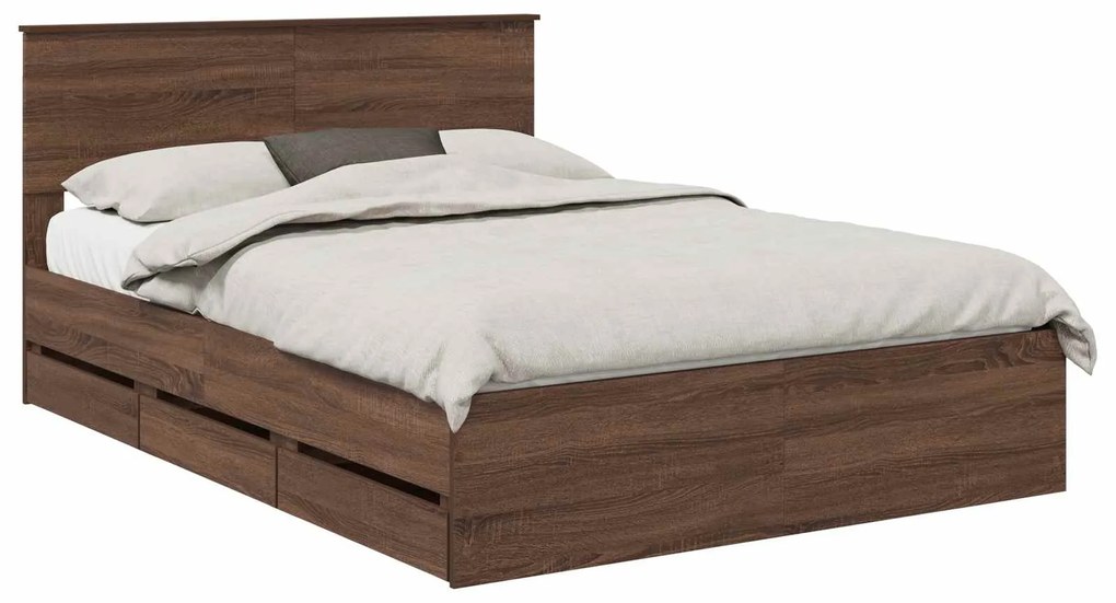 vidaXL Σκελετός Κρεβατιού Καφέ δρυς 140 x 190 cm Μηχανήματος Ξύλο