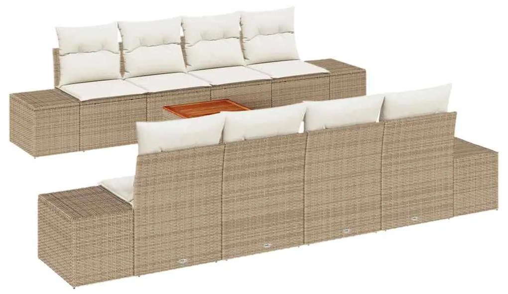 vidaXL Σετ Καναπέ Κήπου με μαξιλάρι 9 pcs Μπεζ Πολυ ράταν