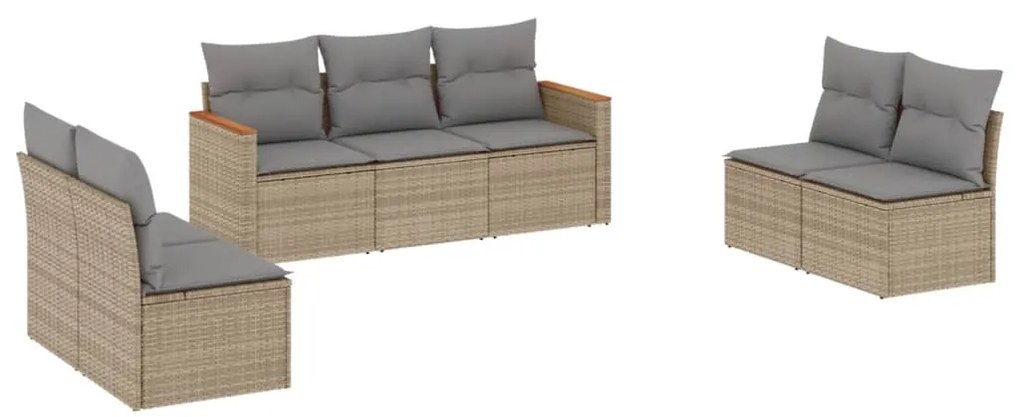 vidaXL Σετ Καναπέ Κήπου 7 τεμ. Μικτό Μπεζ Συνθετικό Ρατάν & Μαξιλάρια