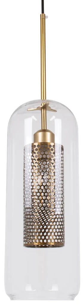 00741 GloboStar® GLOBOSTAR® AVERY 00741 Μοντέρνο Κρεμαστό Φωτιστικό Οροφής με Ντουί 1 x E27 AC 220-240V IP20 - Διάφανο & Χρυσό - Μ15 x Π15 x Υ60cm