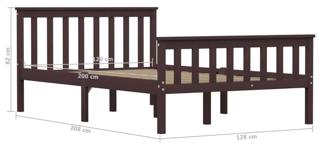 Πλαίσιο Κρεβατιού Σκούρο Καφέ 120 x 200 εκ. Μασίφ Ξύλο Πεύκου - Καφέ