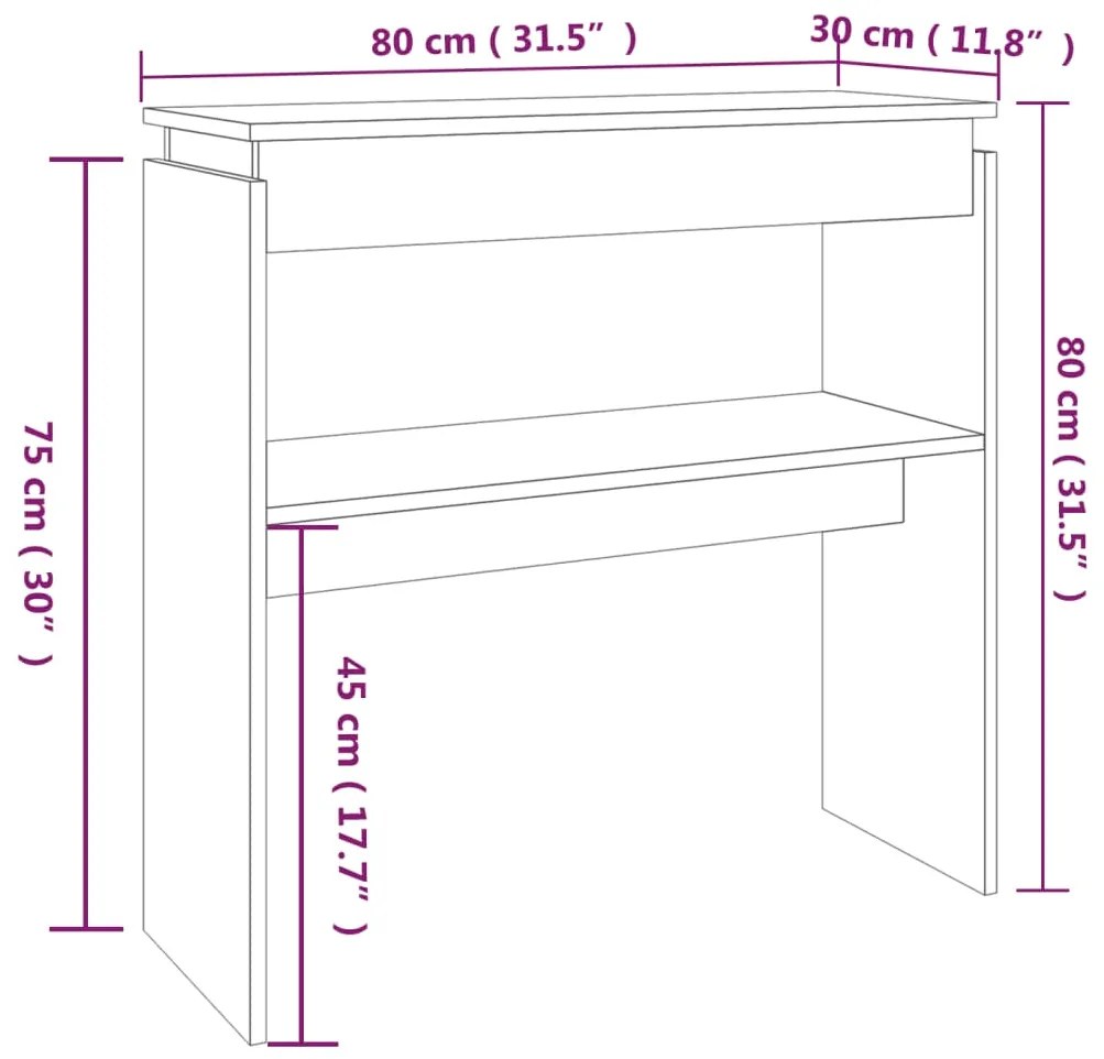 vidaXL Τραπέζι Κονσόλα Καφέ Δρυς 80 x 30 x 80 εκ. Επεξεργασμένο Ξύλο