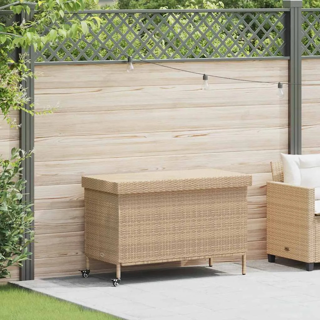 vidaXL Κουτί Αποθήκευσης Κήπου με Ρόδες 110x55x73 εκ. Συνθετικό Ρατάν