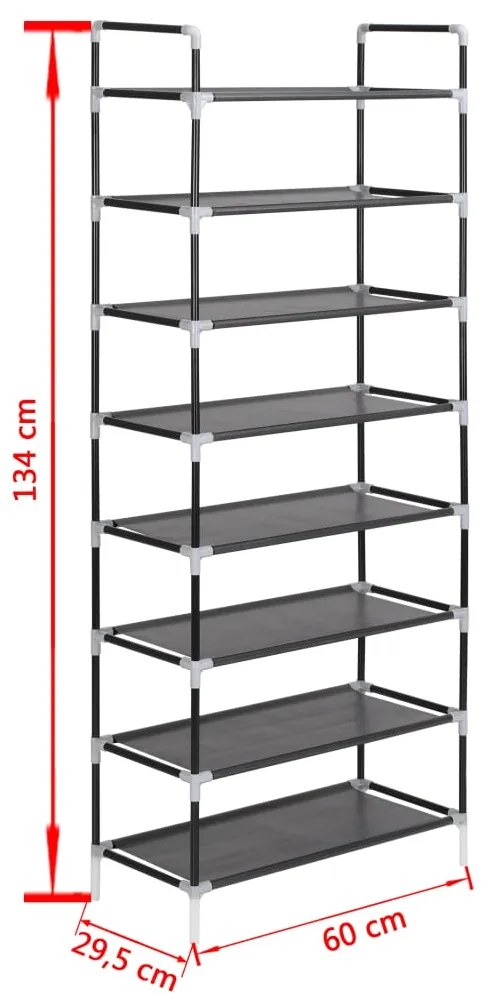 vidaXL Παπουτσοθήκη με 8 Ράφια Μαύρη από Μέταλλο και Ύφασμα Non Woven