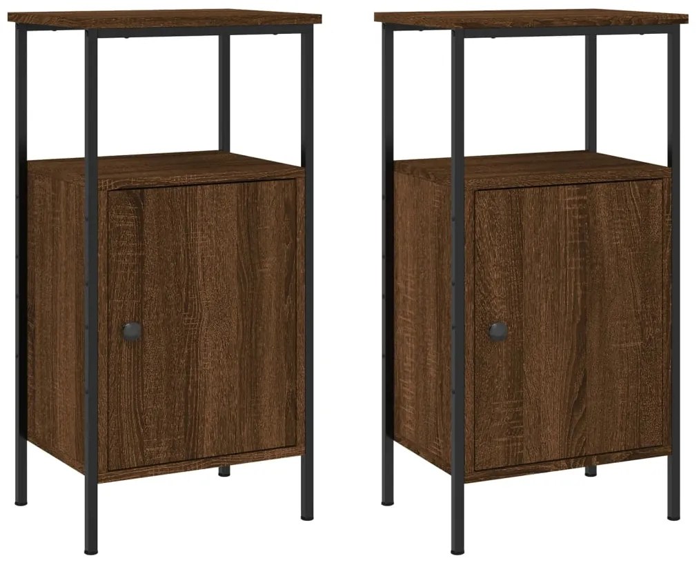 vidaXL Κομοδίνα 2 τεμ. Καφέ Δρυς 41 x 31 x 80 εκ. από Επεξεργ. Ξύλο