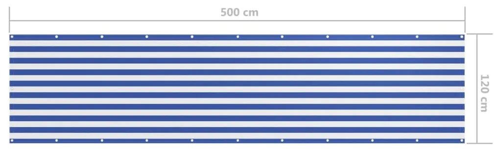 vidaXL Διαχωριστικό Βεράντας Λευκό/Μπλε 120 x 500 εκ. Ύφασμα Oxford