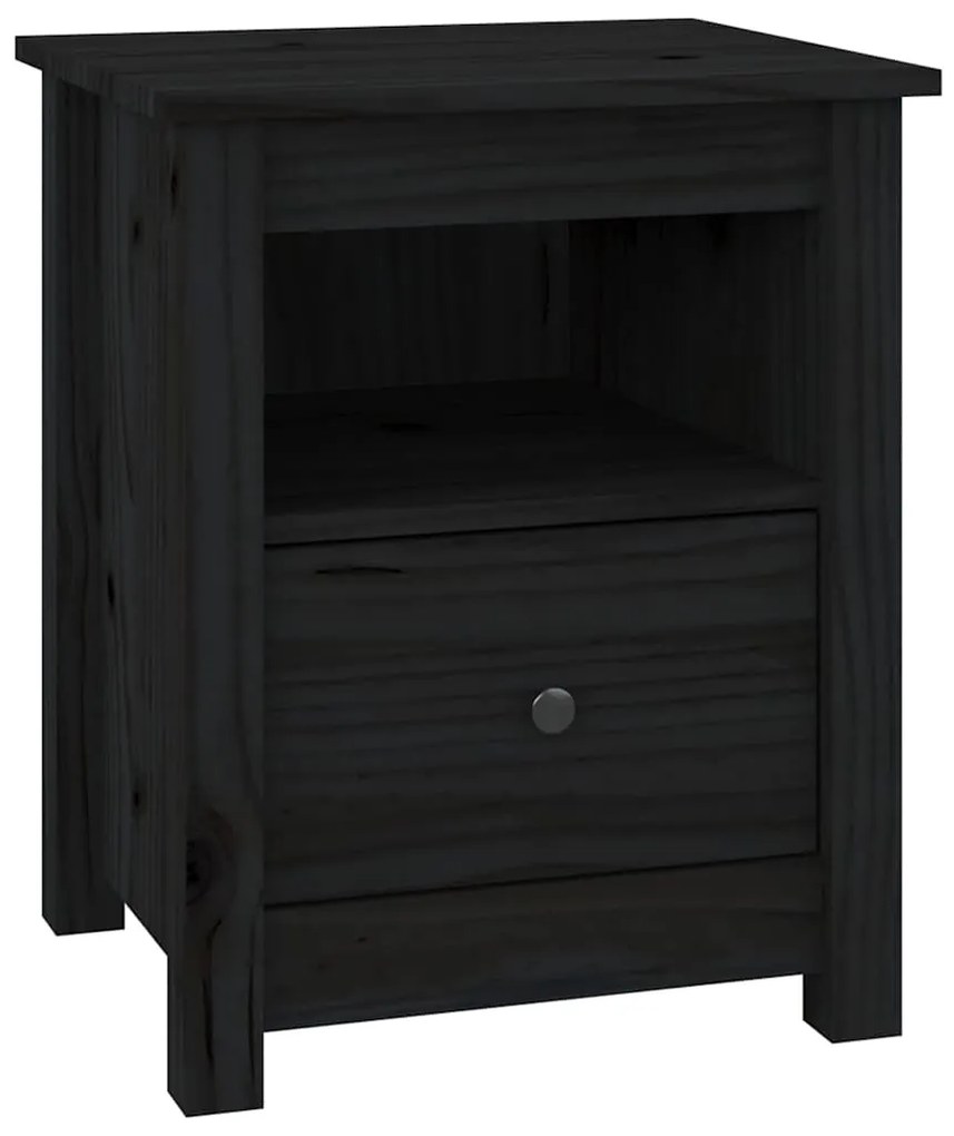vidaXL Κομοδίνα 2 τεμ. Μαύρα 40x35x49 εκ. από Μασίφ Ξύλο Πεύκου