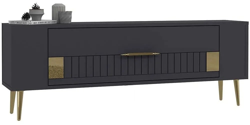 Έπιπλο Τηλεόρασης Retrolp 475OLV2945 120x26,4x48,2cm Anthracite-Gold