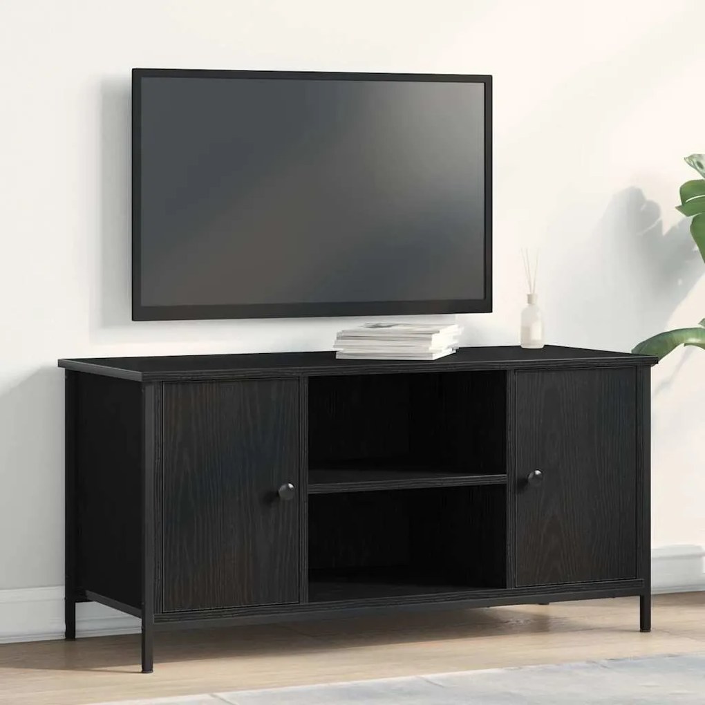 vidaXL Ράφι Τηλεόρασης Μαύρο Δρύινο 100x40x50 εκ. Κατασκευασμένο από Ξύλο και Χάλυβα
