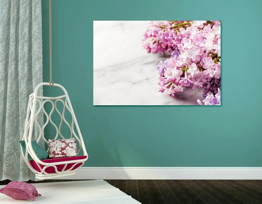 Εικόνα όμορφα λουλούδια σε μαρμάρινο φόντο - 90x60