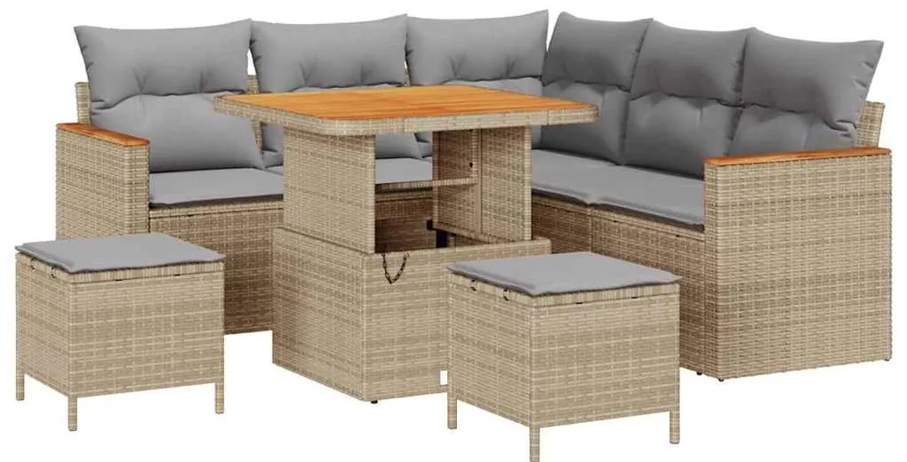 vidaXL Σετ Καναπέ Κήπου με μαξιλάρι 8 pcs Μπεζ Πολυ ράταν