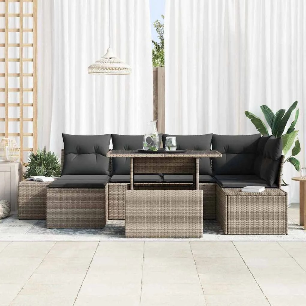 vidaXL Σετ Καναπέ Κήπου με μαξιλάρι 7 pcs Γκρι