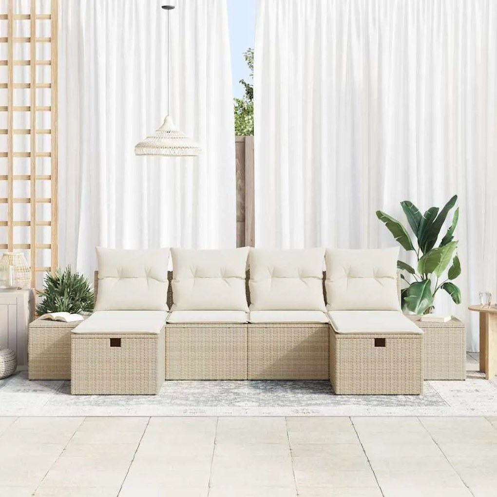 vidaXL Σετ Καναπέ Κήπου με μαξιλάρι 6 pcs Μπεζ Πολυ ράταν