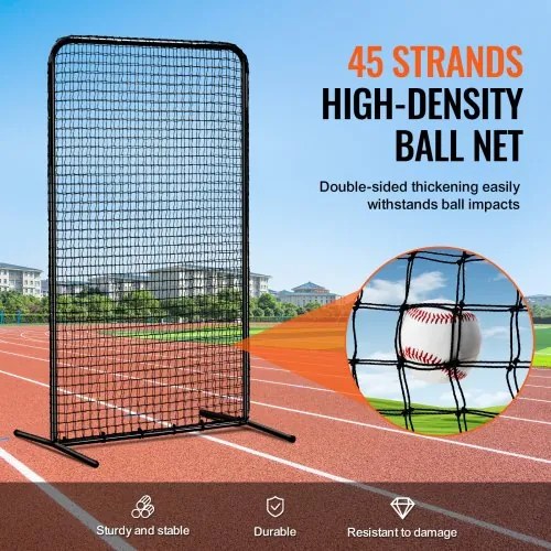 VEVOR I Screen Baseball for Batting Cage, 7x4 ft Baseball Softball Safety Screen, Body Protector Portable Batting Screen with Carry Bag &amp; Ground Stakes, Heavy Duty Pitching Net for Pitchers Protection