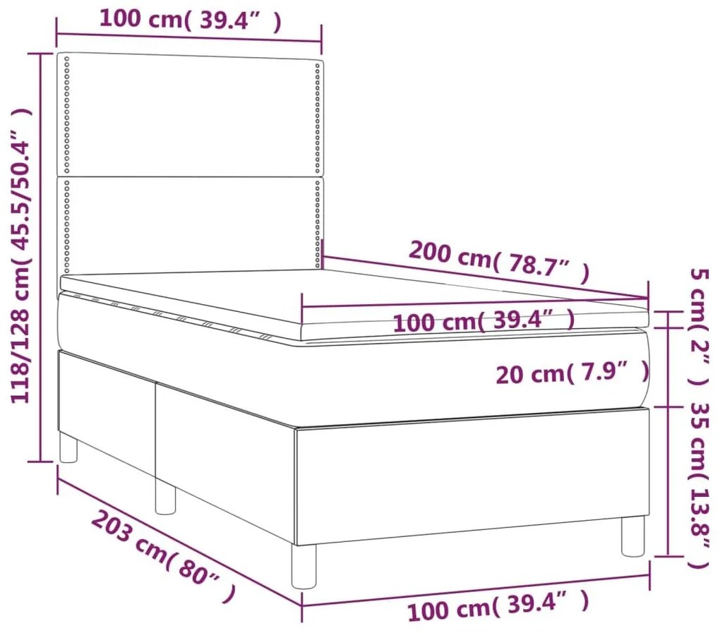 Κρεβάτι Boxspring με Στρώμα Ανοιχτό Γκρι 100x200 εκ. Βελούδινο - Γκρι