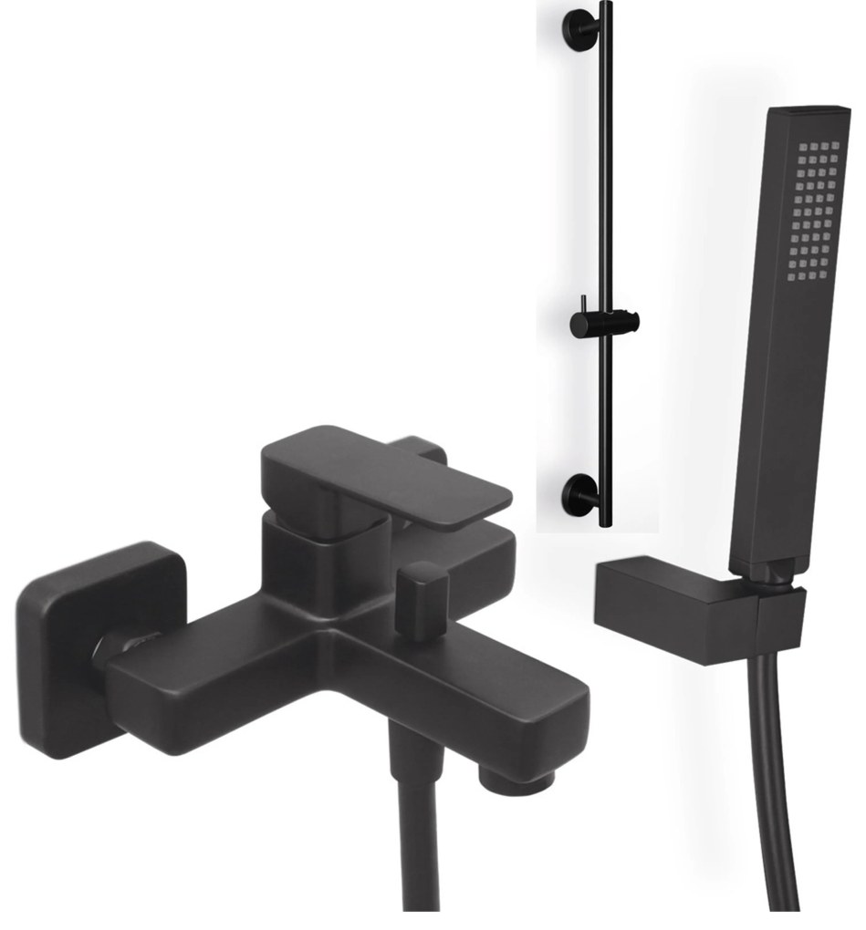 Eurorama Quadra Black Matt Μπαταρία Λουτρού Με Tηλέφωνο Anticalcare+Στήριγμα Tηλεφώνου+Σπιράλ+Βέργα ντους SINTESI 70 εκ