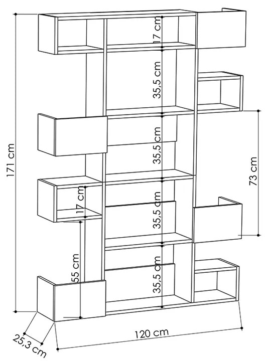 Βιβλιοθήκη Niho Megapap χρώμα λευκό - φυσικό οξιάς 120x25,3x171εκ.