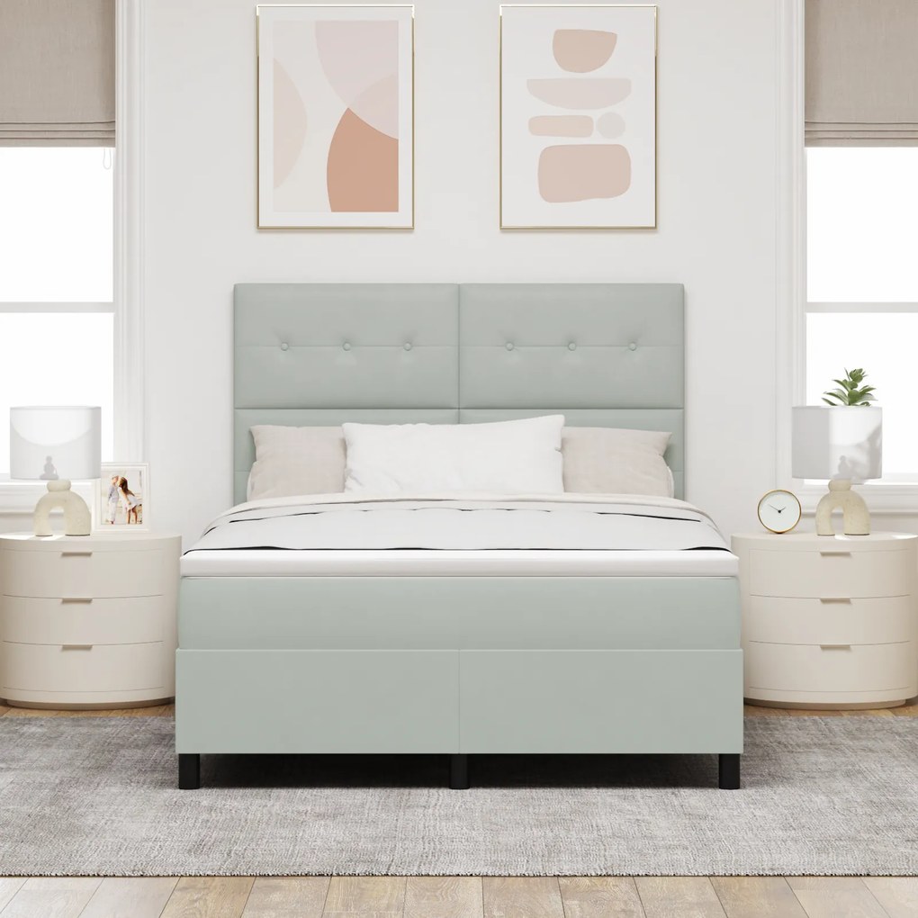 vidaXL κρεβάτι Box Spring με στρώμα Γκρίζο ανοιχτό 140x200 εκ. Βελούδο