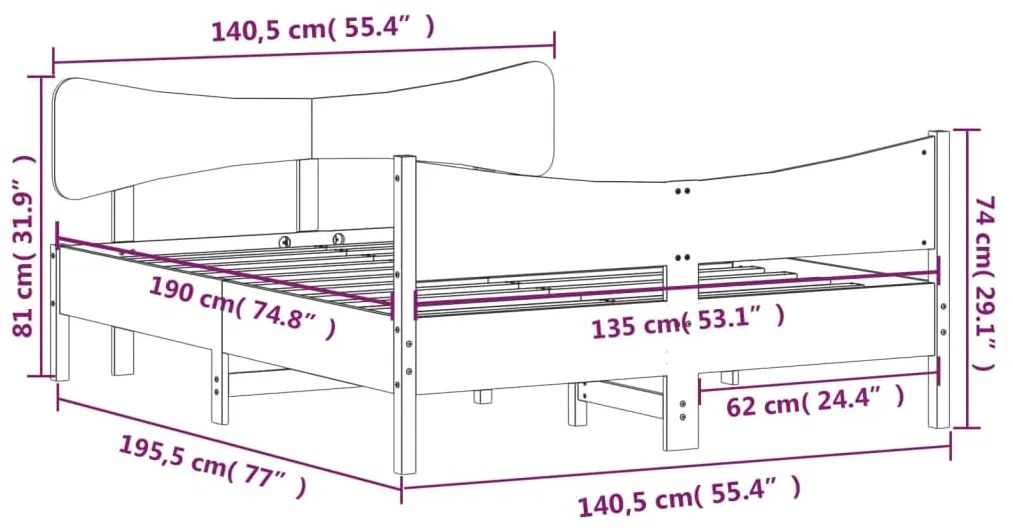 Σκελετός Κρεβ. Χωρίς Στρώμα Λευκό 135x190 εκ Μασίφ Πεύκο - Λευκό