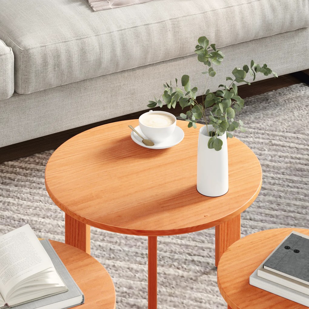 vidaXL Σετ Τραπεζιού Για Καφέ 3 pcs Καφέ κεριού 47.5 x 47.5 x 27 εκ.