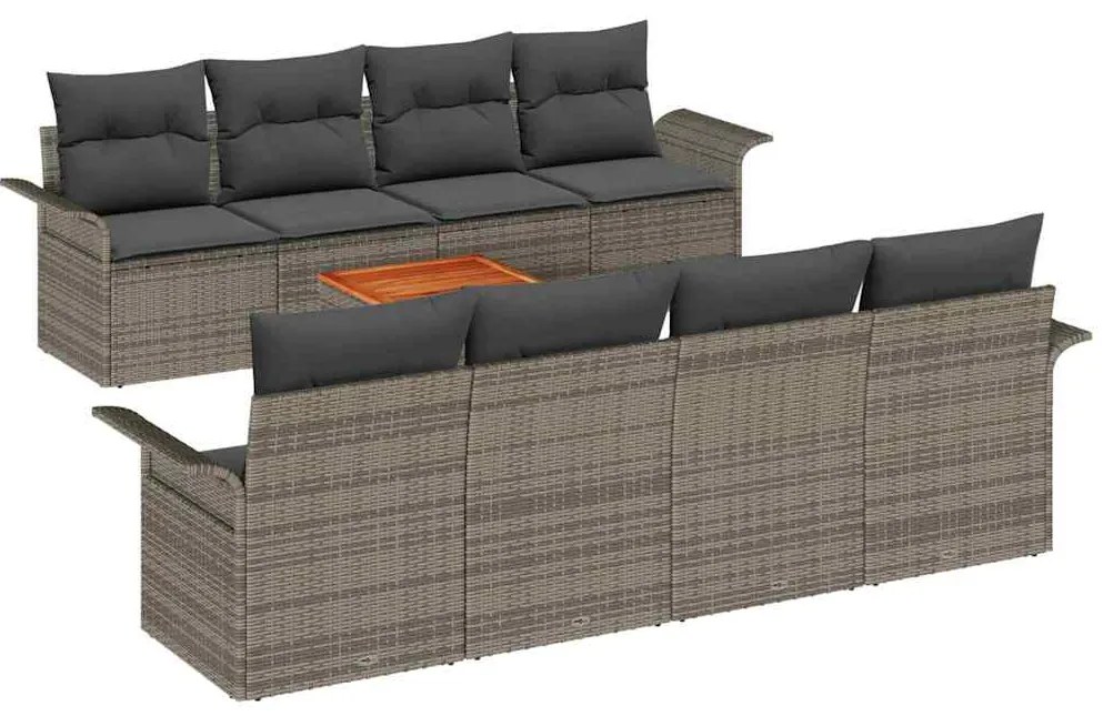 vidaXL Σετ Καναπέ Κήπου 9 pcs Γκρι Πολυ ράταν