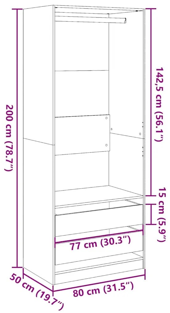 Ντουλάπα Χρώμα Sonoma Δρυς 80x50x200 εκ. από Επεξ. Ξύλο 3307749