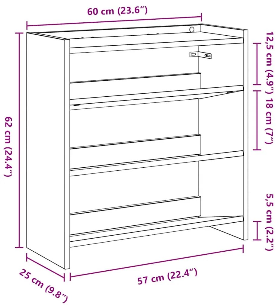 ΡΑΦΙ ΠΑΠΟΥΤΣΙΩΝ  ARTISAN OAK 60X25X62 CM ΚΑΤΑΣΚΕΥΑΣΜΕΝΟ ΞΥΛΟ 859895