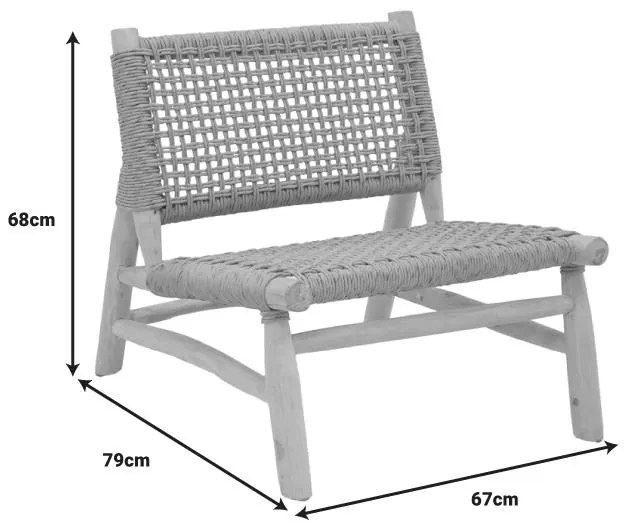 Πολυθρόνα Wanderlene σκελετός teak ξύλο με σχοινί σε φυσική απόχρωση 67x79x68εκ 67x79x68 εκ.
