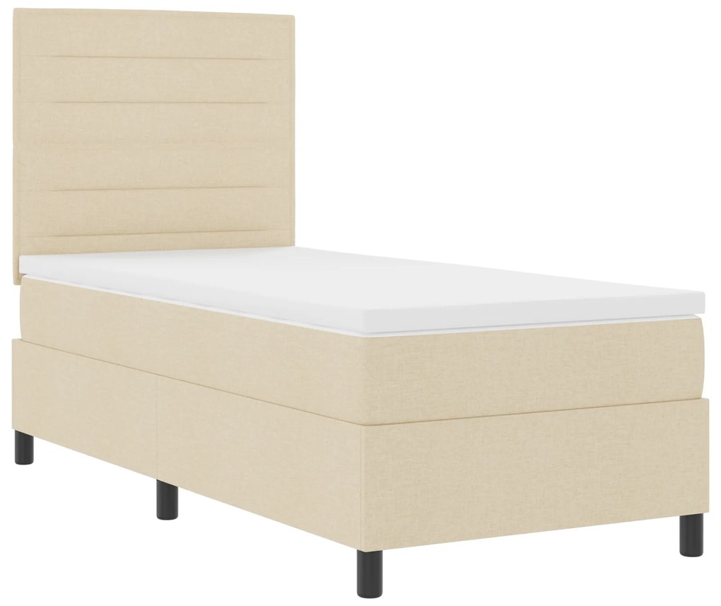 vidaXL Κρεβάτι με ελατήρια και στρώμα & LED σε κρεμ, 90 x 200 cm, Υφασμάτινο
