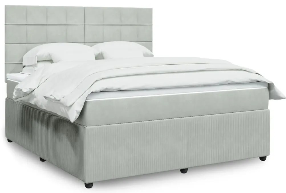 vidaXL Κρεβάτι Boxspring με Στρώμα Ανοιχτό Γκρι 180x200 εκ. Βελούδινο