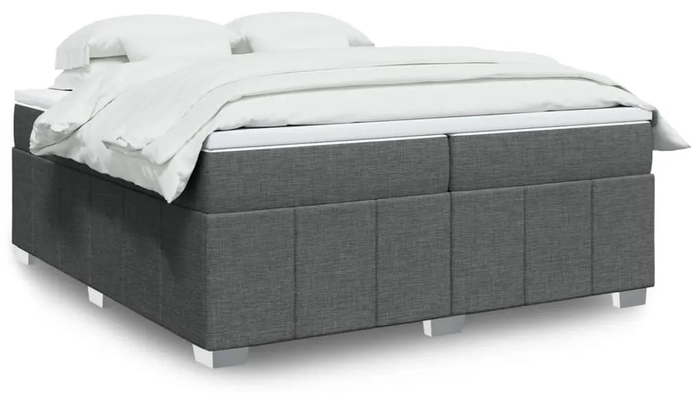 Κρεβάτι Boxspring με Στρώμα Σκούρο Γκρι 200x200 εκ. Υφασμάτινο - Γκρι