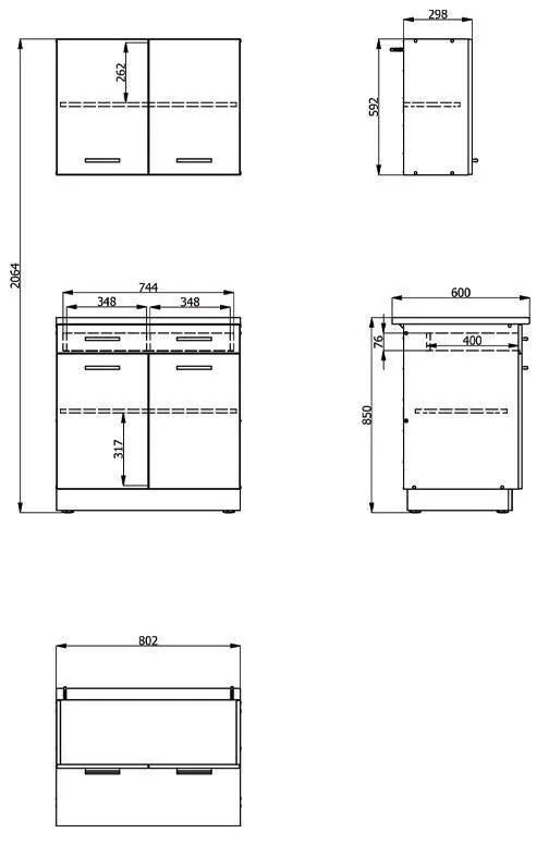 Σύνθεση Κουζίνα Dalila 80 Γκρί Δρύς - Λευκό 80x51,5x206,5 εκ. 80x51.5x206.5 εκ.