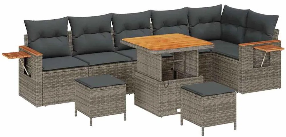 vidaXL Σετ Καναπέ Κήπου με μαξιλάρι 9 pcs Γκρι