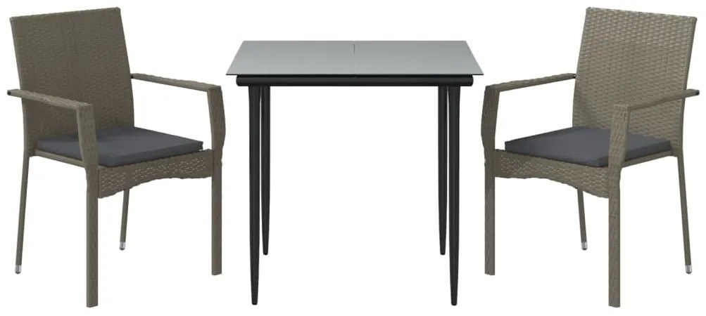 vidaXL Σετ Τραπεζαρίας Κήπου 3 τεμ. Μαύρο/Γκρι Συνθ.Ρατάν με Μαξιλάρια