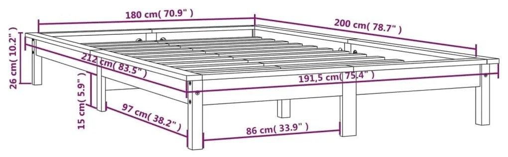 Πλαίσιο Κρεβατιού Μαύρο 180x200εκ. Μασίφ Πεύκο Super King Size - Μαύρο