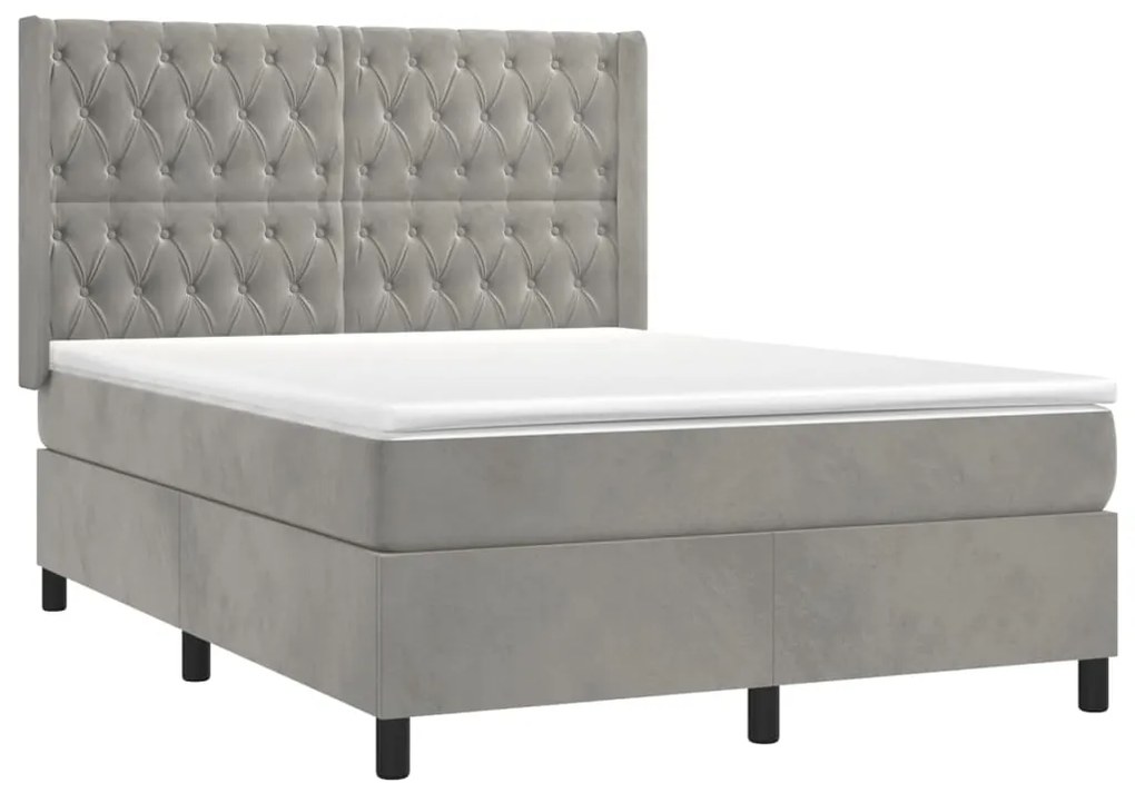 vidaXL Κρεβάτι Boxspring με Στρώμα Ανοιχτό Γκρι 140x190 εκ. Βελούδινο