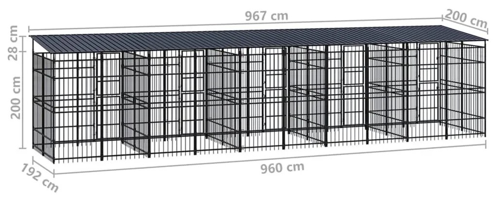 Κλουβί Σκύλου Εξωτερικού Χώρου με Οροφή 18,43 μ² από Ατσάλι - Μαύρο
