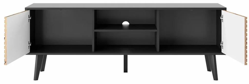 Τραπέζι Tv Lima N104, Μαύρο, Artisan βελανιδιά, Ο αριθμός των θυρών: 2, 154x56x39cm, 27 kg | Epipla1.gr