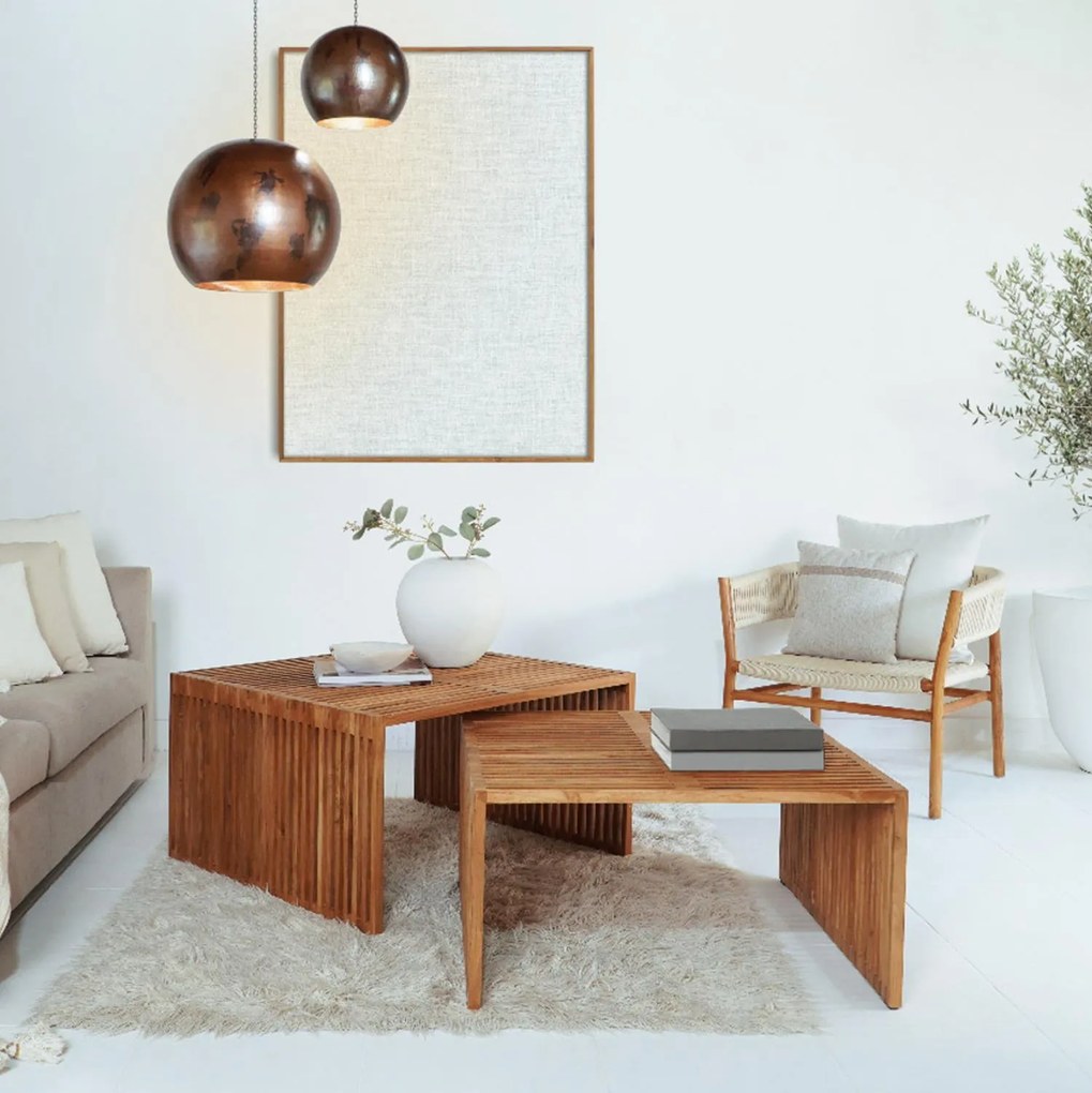Τραπεζάκι σαλονιού NYA C9546 Σετ 2 τμχ Ξύλο TEAK σε Φυσικό 86x79x46Yεκ. 86x79x46 εκ.
