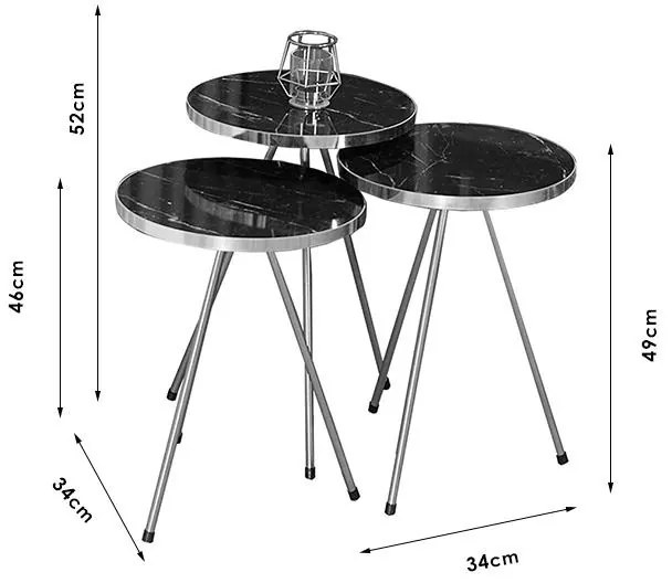 Βοηθητικά τραπέζια Weber σετ 3τεμ μαύρο μαρμάρου-χρυσό 34x34x52 εκ.
