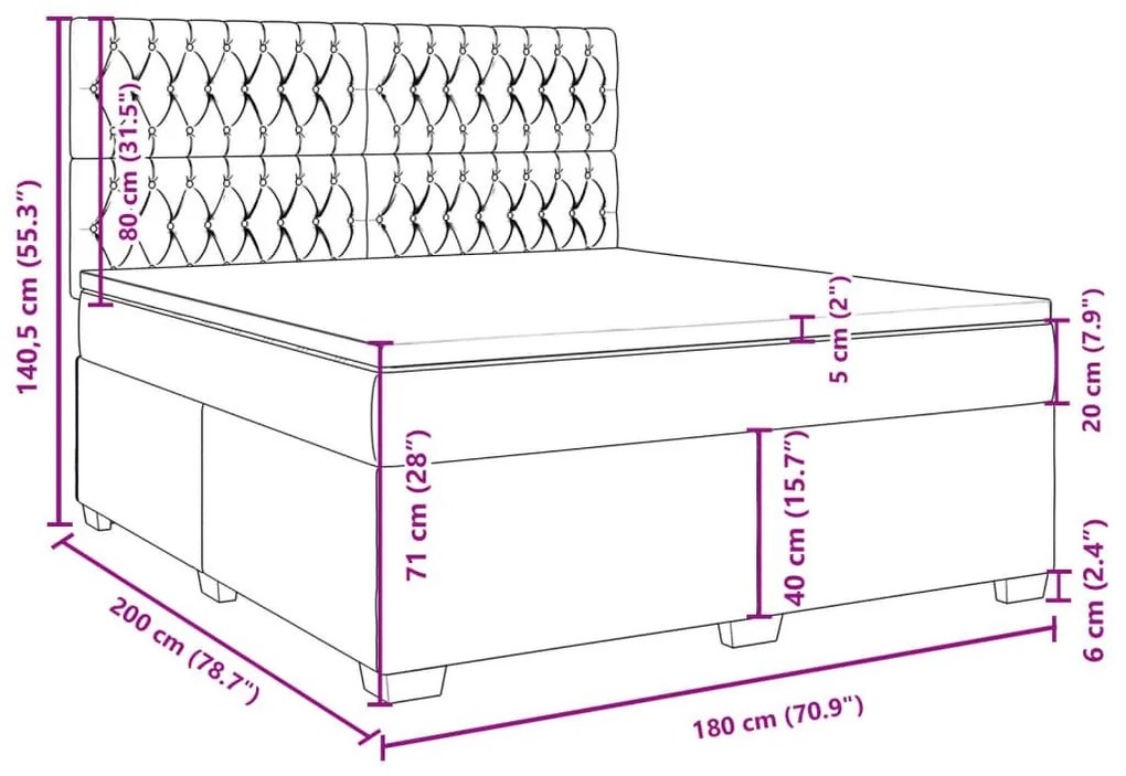 Κρεβάτι Boxspring με Στρώμα Μαύρο 180x200 εκ. Βελούδινο - Μαύρο